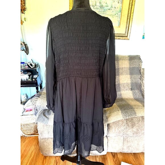 Old Navy Boho-Midi Dress XXL Smocked Bodice & Eyelet Hem Flowy Fairy Whimsigoth - Picture 2 of 13